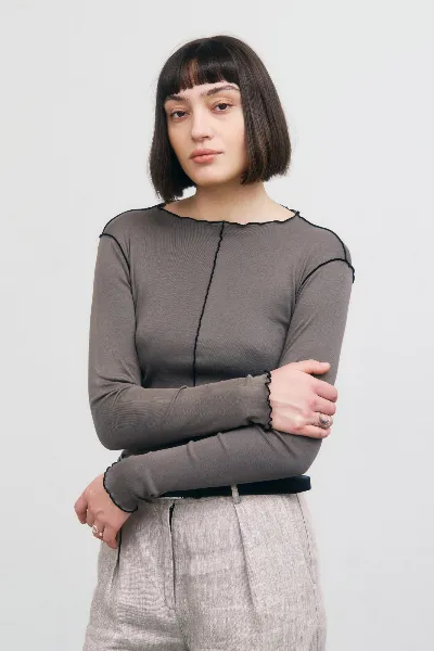 Rotholz Rotholz Damen vegan Langarmhemd Pin Tucked Fawn