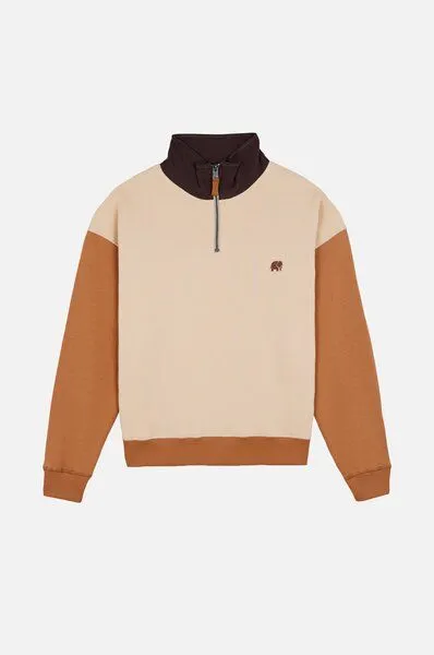 Trendsplant Trendsplant Women's Color Block Quarter Zip Sweatshirt Gray Sand