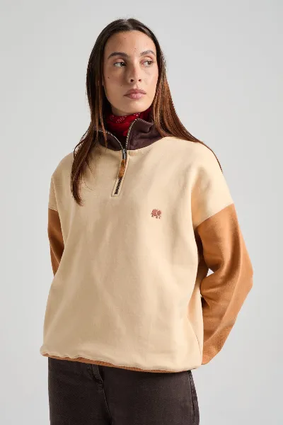 Trendsplant Trendsplant Damen vegan Sweatshirt Quarter Zip Color Block Grau Sand