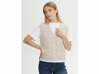 MELA MELA Bio-Damen-Strickweste 'BHOJA' ärmellos, cream speckles,