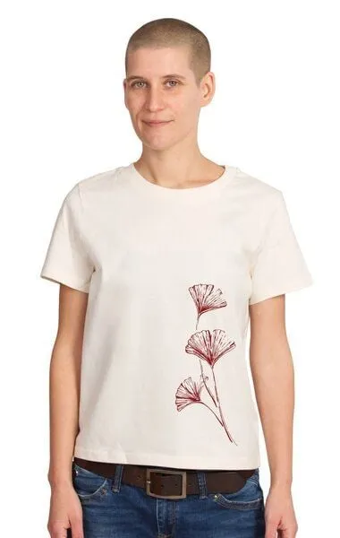 Life-Tree Life-Tree Shirt aus Biobaumwolle Fairwear für Damen Ginkgo in Natural Weiß