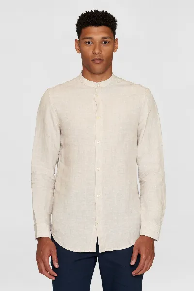 KnowledgeCotton Apparel KnowledgeCotton Apparel Herren vegan Hemd Custom Stehkragen Light Feather Gray