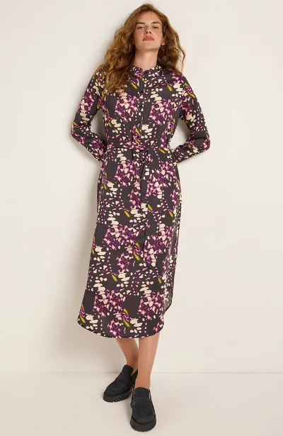 LANIUS Lanius Damen vegan Midikleid Print Lila & Dunkelbraun