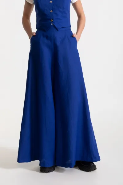 De IONESCU De IONESCU Damen vegan Hose Palazzo Leinen Königsblau
