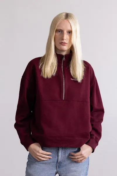 HAFENDIEB Hafendieb Damen vegan Pullover Troyer Logo Stick Burgunderrot