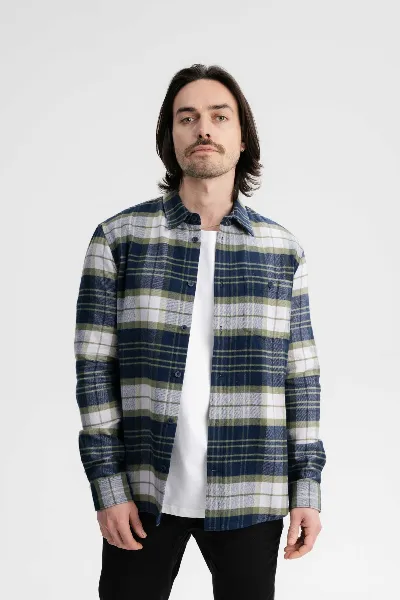 MELA MELA Herren vegan Hemd Flanell Sahel Navy / Lavendel Check