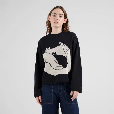 Dedicated DEDICATED Damen Strickpullover Sweater Limhamn Kittens Black