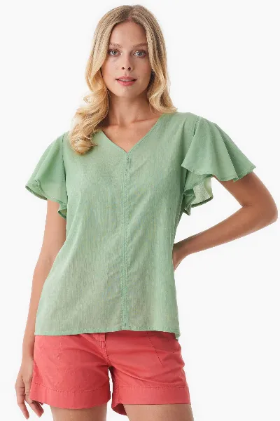 ORGANICATION ORGANICATION Damen vegan Voile Bluse Matcha Grün