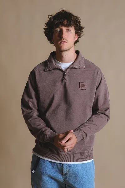 Trendsplant Trendsplant Herren vegan Pullover Quarter Zip Sauce Pigment Kastanien
