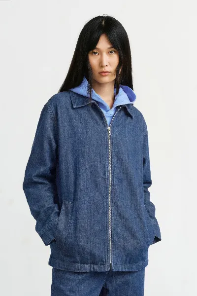 Rotholz Rotholz Damen vegan Arbeitsjacke Aus Washed Denim Mit ReiÃŸverschluss