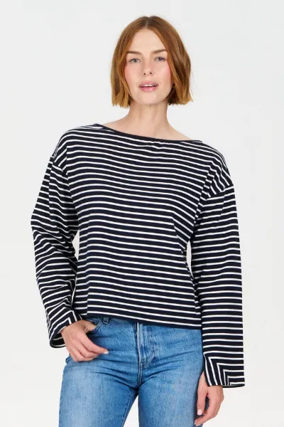 KOMODO KOMODO Damen vegan Top June Marineblau Gestreift