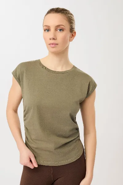mandala MANDALA Damen vegan Top Side Ruffled Khaki