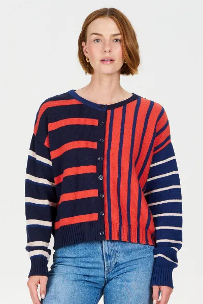 KOMODO KOMODO Damen vegan Strickjacke Mish Mash Rot & Marineblau