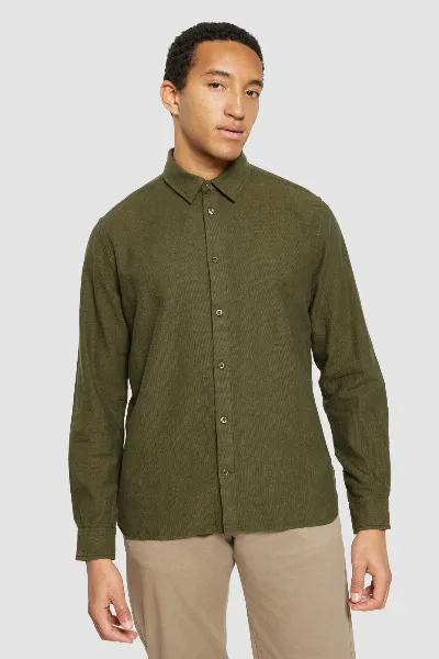 KnowledgeCotton Apparel KnowledgeCotton Apparel Herren vegan Hemd Flanell Dune Regular Forrest Night Green