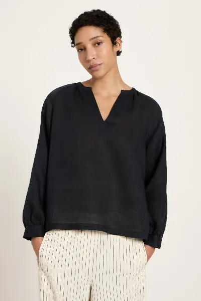 Lanius Bluse 3/4 Arm Ramie Schwarz