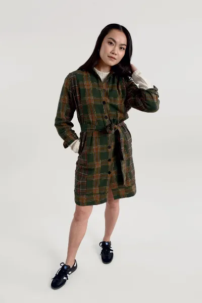 KOMODO KOMODO Damen vegan Kleid Flanell Patchwork Rubinrot Grün