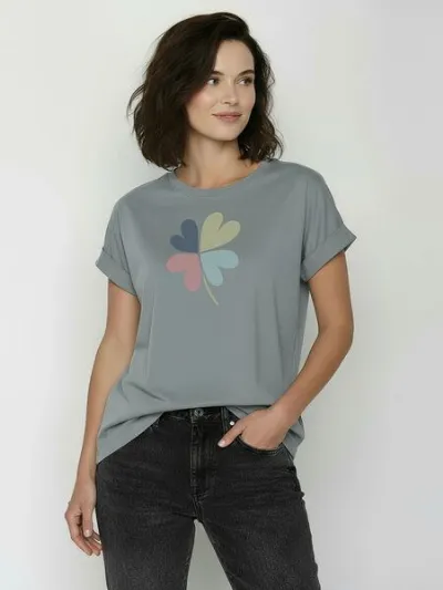 GreenBomb GREENBOMB Clover Loony - Sportliches T-Shirt aus Bio-Baumwolle mit Rollup Sleeve / hochwertiger Print / GOTS / Fair & Vegan