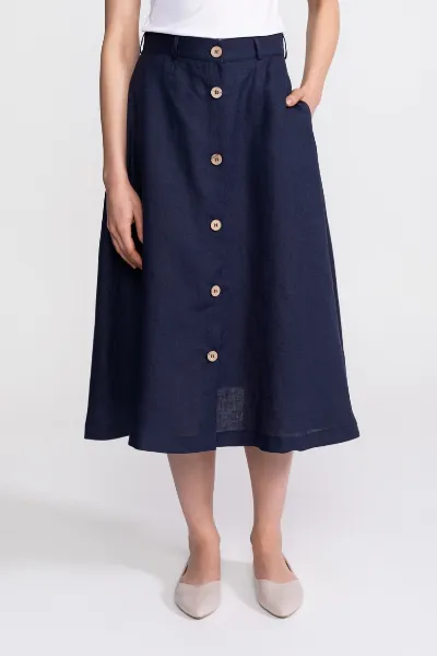 De IONESCU De IONESCU Damen vegan Midirock Leinen Marineblau