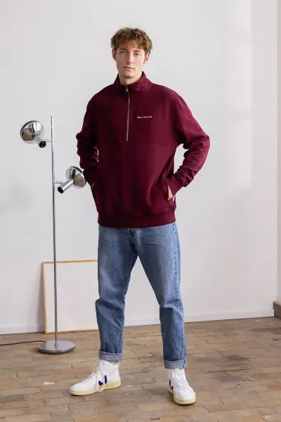 HAFENDIEB Hafendieb Herren vegan Troyer Pullover Logo Stick Burgunderrot