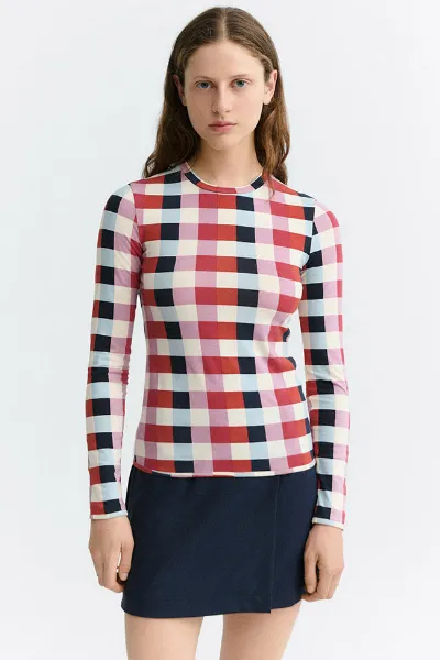 thinking mu Thinking MU Damen vegan Top Von Brisa Cheshire-Karos Rot/Blau/WeiÃŸ