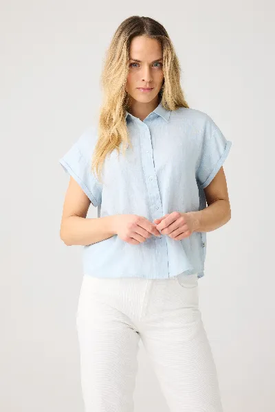 KnowledgeCotton Apparel KnowledgeCotton Apparel Damen vegan Hemd Aster Fold Up Skyway