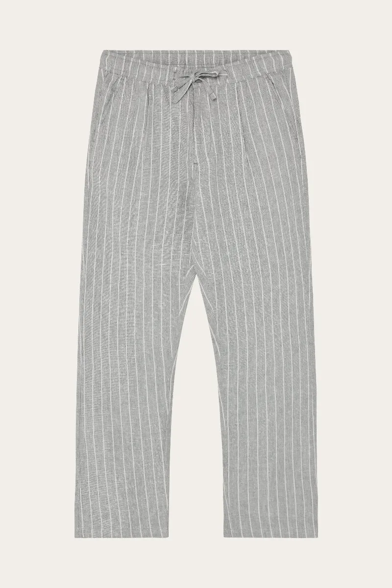 KnowledgeCotton Apparel KnowledgeCotton Apparel Herren vegan Hose Herren Fig Loose Leinen Grau Gestreift