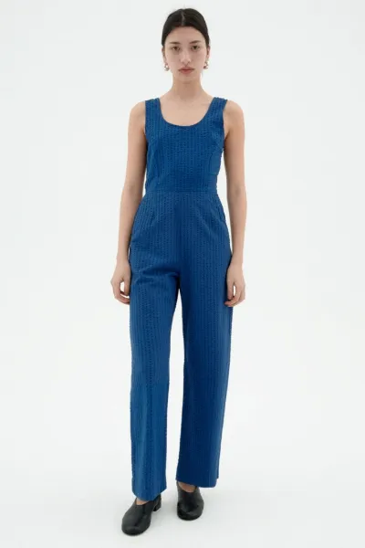 thinking mu Thinking MU Damen vegan Jumpsuit Seersucker Raflesia Blau