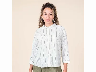 Living Crafts Living Crafts Damen-Bluse 'TILLA' mit Mandarinkragen, white/sage,