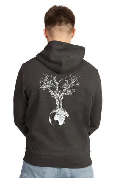 Life-Tree Life-Tree Hoodie aus Biobaumwolle Fairwear Unisex Weltenbaum in Dark Heather Grey