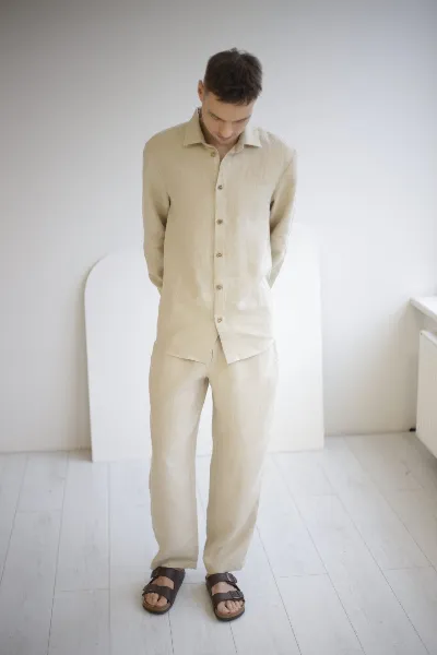Amber Linen Amber Linen Herren vegan Set Shirt Und Hose Pale Sand