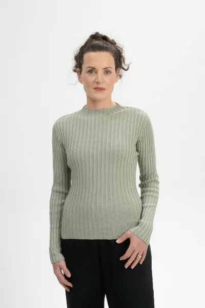 MELA MELA Damen vegan Strickpullover Namari Grüner Ton