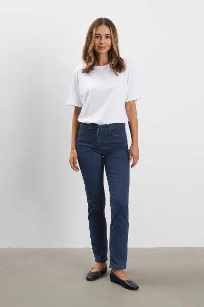 LAURIE LAURIE Damen vegan Jeans Charlotte Regular Mittellang Dunkelblau