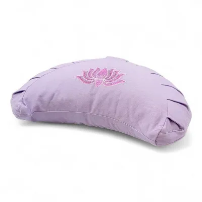 BAGHI BAGHI Meditationskissen Halbmond pastellige Farben Lotus Bestickung - aus Bio-Baumwolle kbA zertifiziert Sitzhöhe 14 cm