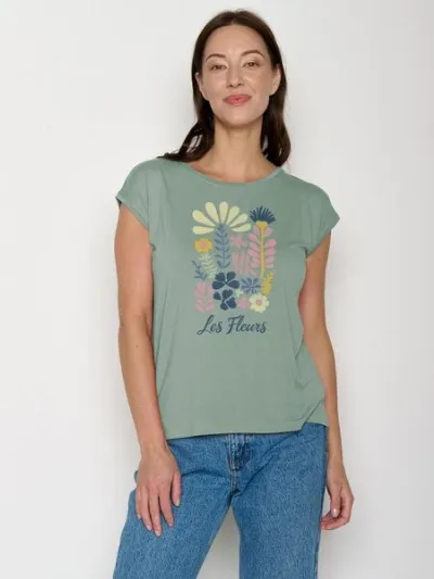 GreenBomb GREENBOMB Les Fleurs Timid - Lässiges Shirt aus LENZING TENCEL Mix / hochwertiger Print / Fair & Vegan
