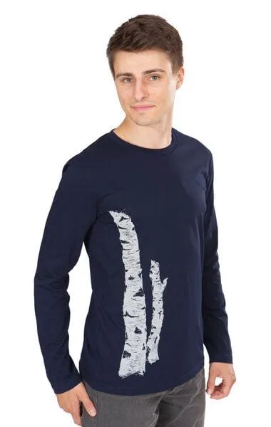 Life-Tree Life-Tree Longsleeve aus Biobaumwolle Fairwear für Herren Birkenstamm in Denim Blau