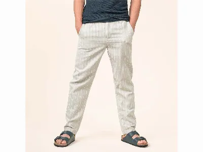 Living Crafts Living Crafts Herren-Leinen-Hose 'OLEG' mit Taschen, natural/pinstripe,