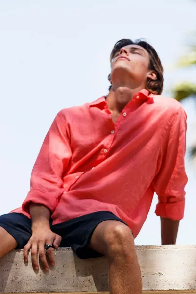 RAVENS VIEW IBIZA RAVENS VIEW IBIZA Herren vegan Hemd Alain Koralle Rosa