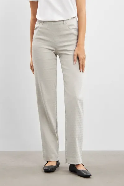 LAURIE LAURIE Damen vegan Hose Tracy Straight Ml Grau Sand Jacquard