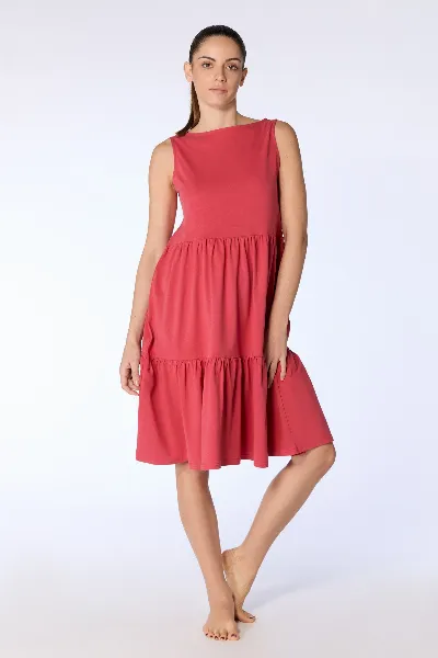Leela Cotton Leela Cotton Damen vegan Kleid Rüsche Kardinal Rot