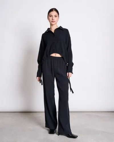 JAN N JUNE JAN N JUNE CRINKLE SHIRT ISTED BLACK