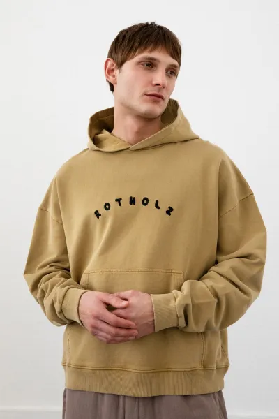 Rotholz Rotholz Herren vegan Kapuzenpulli Logo Senf
