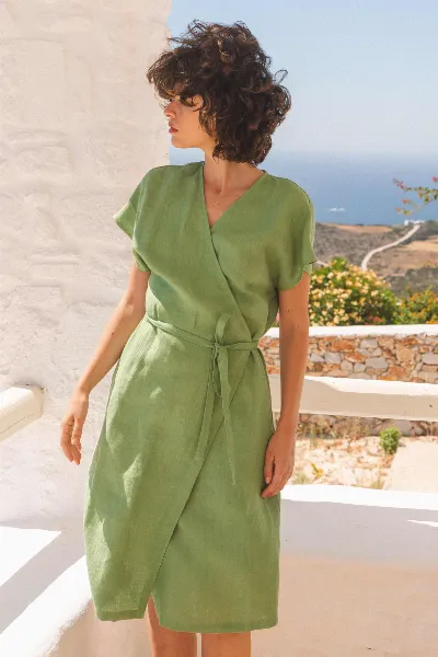 AmourLinen AmourLinen Damen vegan Wickelkleid Rom Matcha