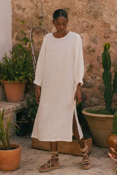 AmourLinen AmourLinen Damen vegan Kleid Lang LÃ¤nge Amalia