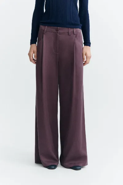 thinking mu Thinking MU Damen vegan Hose Molly Mit Weitem Bein Und Falten Dunkelwein