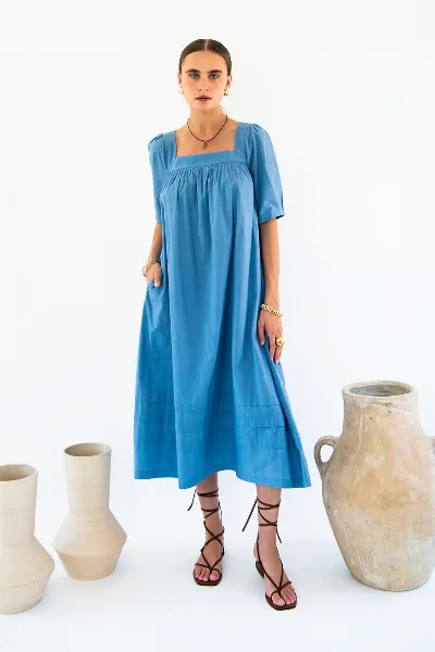 Neu Nomads Neu Nomads Damen vegan Kleid Elisa Quadratischer Ausschnitt Ocean