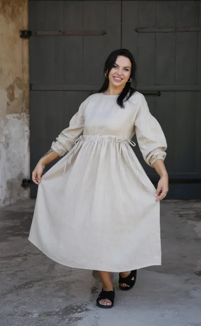 Amber Linen Amber Linen Damen vegan Kleid Verona Pale Sand