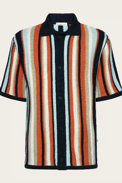 KnowledgeCotton Apparel KnowledgeCotton Apparel Herren vegan Shirt Locker Gestrickt Blau Gestreift
