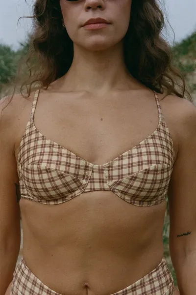 Nénés Nénés Damen vegan Bikinioberteil Mona Gelb Kariert