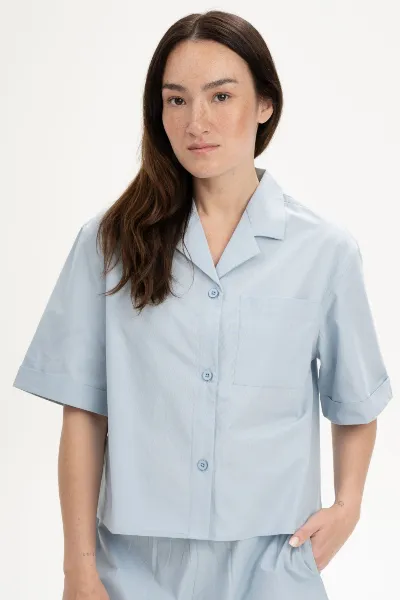 MELA MELA Damen vegan Pyjama Shirt Kurzarm Hansika Cloudy Blue