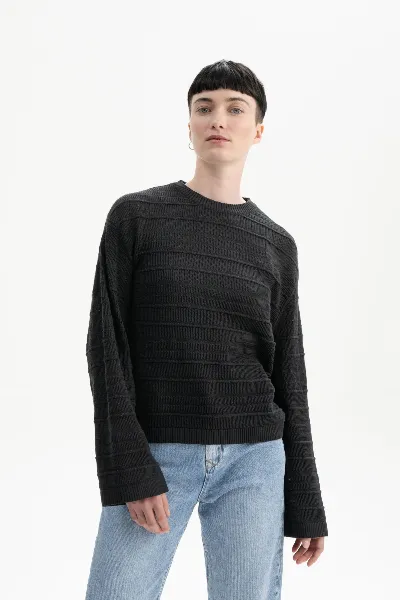 MELA MELA Damen vegan Strickpullover Strukturiert Jalidi